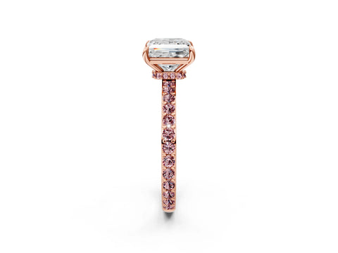Rose gold Princess Cut Diamond Pavé Engagement Ring with Round with Morganite side stone Accents and Prong Setting_2