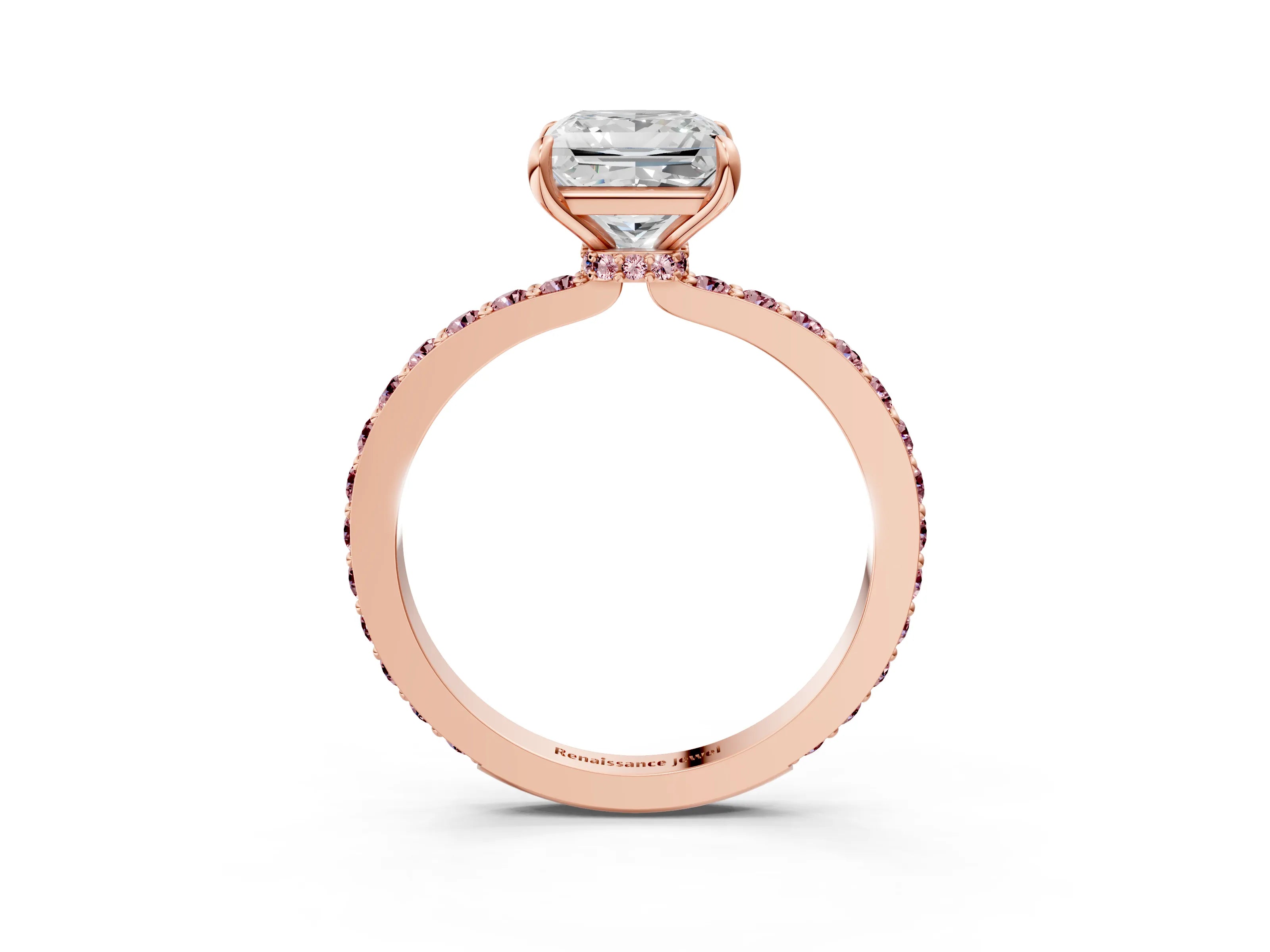 Rose gold Princess Cut Diamond Pavé Engagement Ring with Round with Morganite side stone Accents and Prong Setting_3