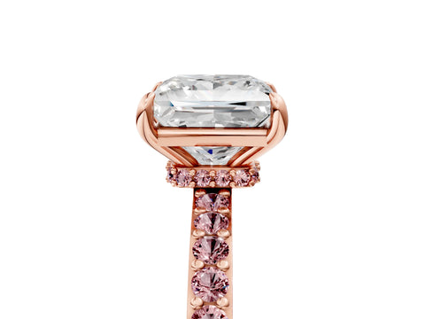 Rose gold Princess Cut Diamond Pavé Engagement Ring with Round with Morganite side stone Accents and Prong Setting_5