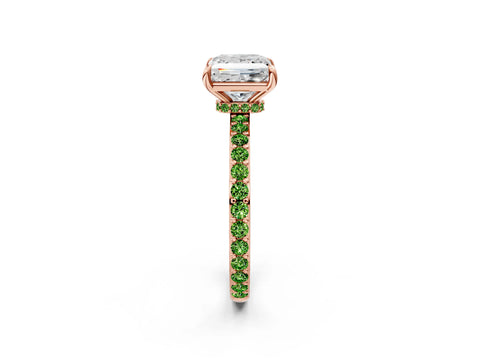 Rose gold Princess Cut Diamond Pavé Engagement Ring with Round with Peridot side stone Accents and Prong Setting_2