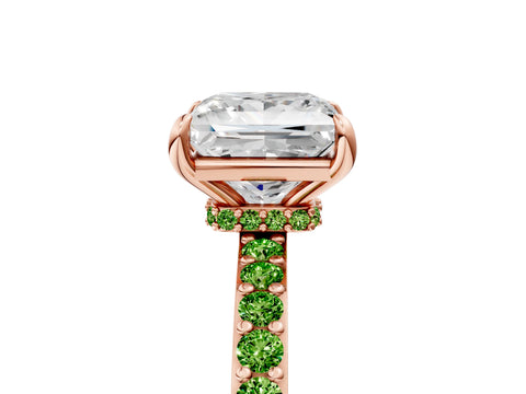 Rose gold Princess Cut Diamond Pavé Engagement Ring with Round with Peridot side stone Accents and Prong Setting_5