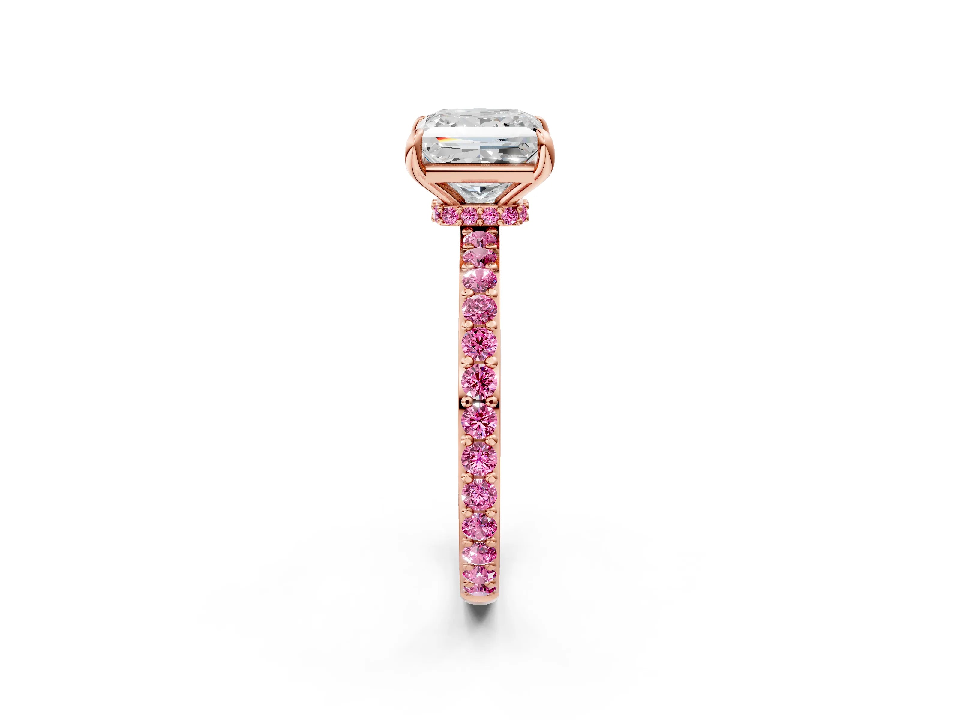 Rose gold Princess Cut Diamond Pavé Engagement Ring with Round with Pink Sapphire side stone Accents and Prong Setting_2