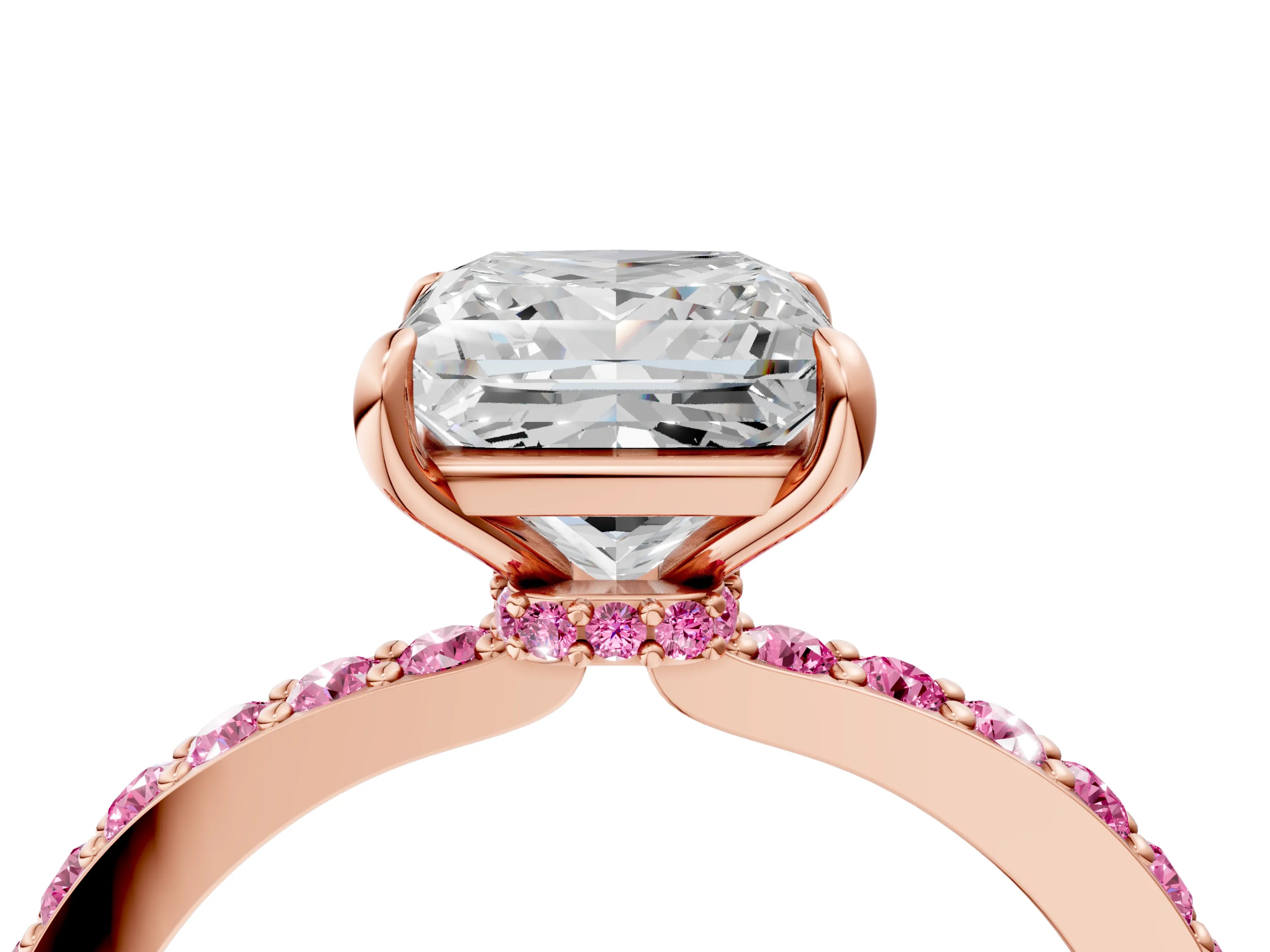 Rose gold Princess Cut Diamond Pavé Engagement Ring with Round with Pink Sapphire side stone Accents and Prong Setting_4