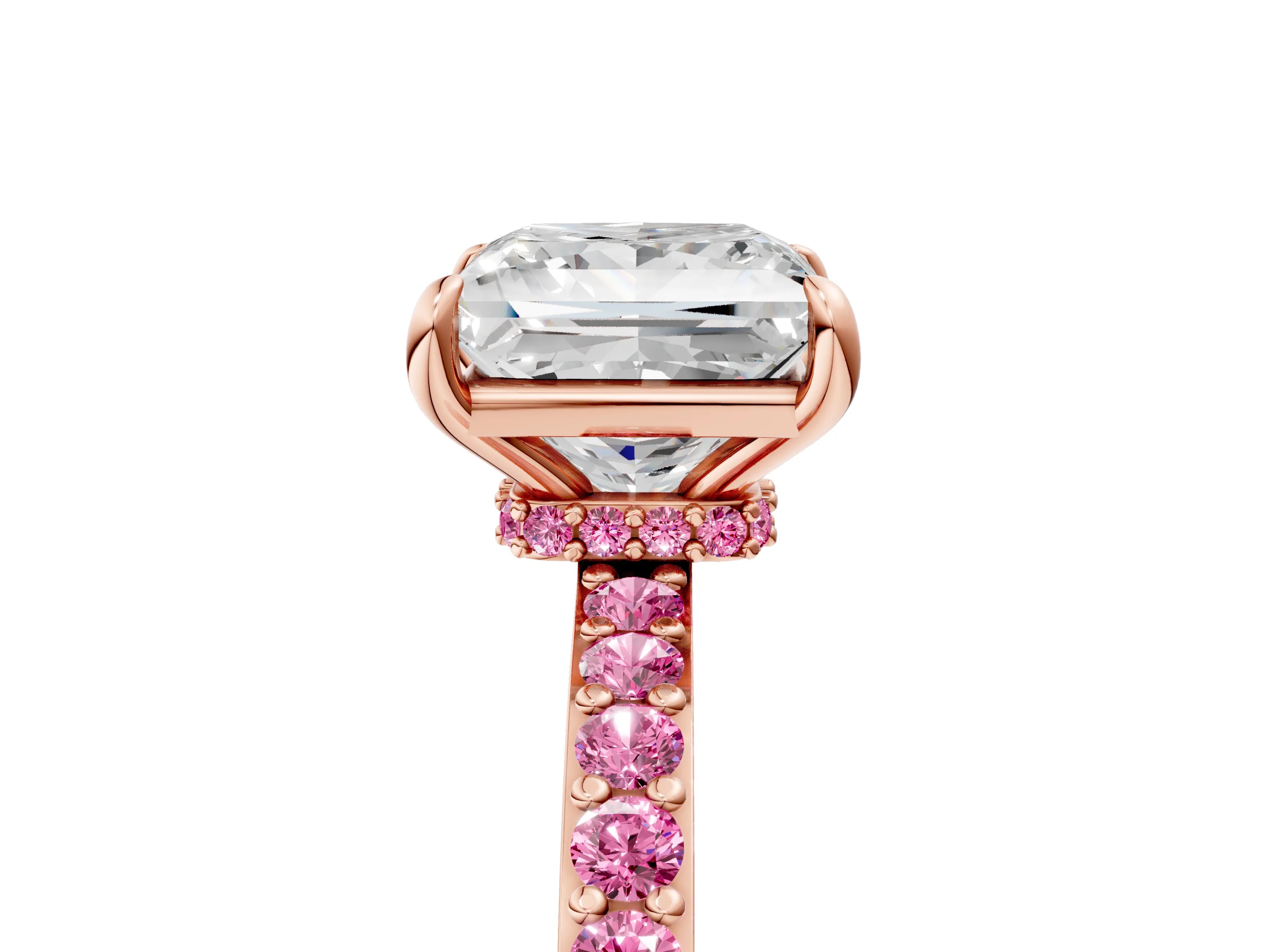 Rose gold Princess Cut Diamond Pavé Engagement Ring with Round with Pink Sapphire side stone Accents and Prong Setting_5