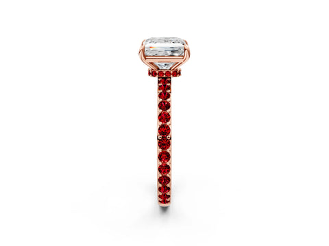 Rose gold Princess Cut Diamond Pavé Engagement Ring with Round with Ruby side stone Accents and Prong Setting_2