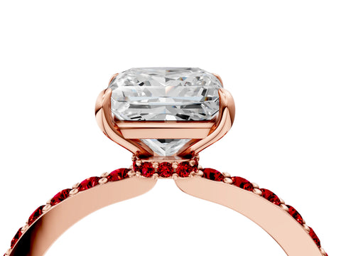 Rose gold Princess Cut Diamond Pavé Engagement Ring with Round with Ruby side stone Accents and Prong Setting_4