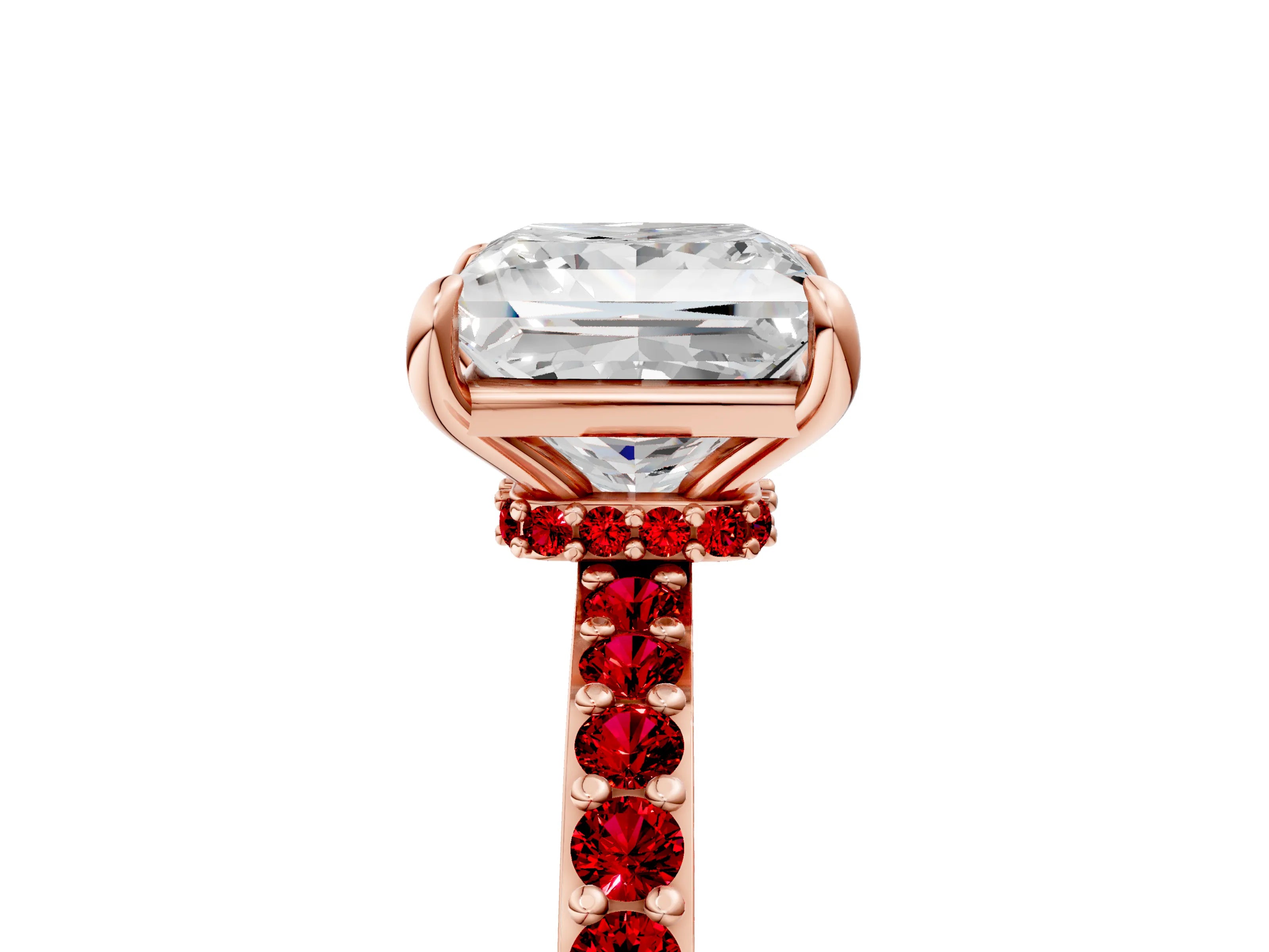 Rose gold Princess Cut Diamond Pavé Engagement Ring with Round with Ruby side stone Accents and Prong Setting_5