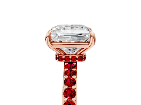 Rose gold Princess Cut Diamond Pavé Engagement Ring with Round with Ruby side stone Accents and Prong Setting_5