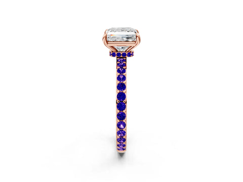 Rose gold Princess Cut Diamond Pavé Engagement Ring with Round with Tanzanite side stone Accents and Prong Setting_2