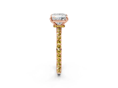 Rose gold Princess Cut Diamond Pavé Engagement Ring with Round with Yellow Sapphire side stone Accents and Prong Setting_2