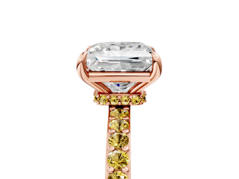 Rose gold Princess Cut Diamond Pavé Engagement Ring with Round with Yellow Sapphire side stone Accents and Prong Setting_5
