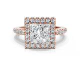 Rose gold Princess Cut Diamond Pavé Halo Ring with Four-Prong Setting_36