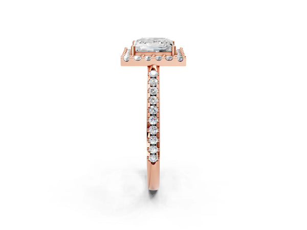 Rose gold Princess Cut Diamond Pavé Halo Ring with Four-Prong Setting