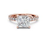 Rose gold Princess Cut Diamond Pavé Solitaire Ring with Round Band and Prong Setting_12