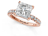 Rose gold Princess Cut Diamond Pavé Solitaire Ring with Round Band and Prong Setting_13