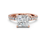 Rose gold Princess Cut Diamond Pavé Solitaire Ring with Round Band and Prong Setting_24