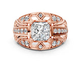 Rose gold Princess Cut Diamond Pave Art Deco Split Shank Ring with Four-Prong Setting_25