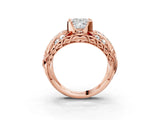 Rose gold Princess Cut Diamond Pave Art Deco Split Shank Ring with Four-Prong Setting_28