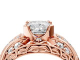 Rose gold Princess Cut Diamond Pave Art Deco Split Shank Ring with Four-Prong Setting_29