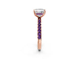 Rose gold Princess Cut Diamond Pave Band Solitaire Ring with Round with Amethyst side stone and Prong Setting_2