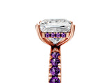 Rose gold Princess Cut Diamond Pave Band Solitaire Ring with Round with Amethyst side stone and Prong Setting_5