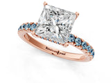 Rose gold Princess Cut Diamond Pave Band Solitaire Ring with Round with Aquamarine side stone and Prong Setting_13