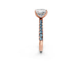 Rose gold Princess Cut Diamond Pave Band Solitaire Ring with Round with Aquamarine side stone and Prong Setting_14