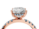 Rose gold Princess Cut Diamond Pave Band Solitaire Ring with Round with Aquamarine side stone and Prong Setting_16
