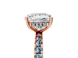 Rose gold Princess Cut Diamond Pave Band Solitaire Ring with Round with Aquamarine side stone and Prong Setting_17