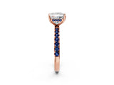 Rose gold Princess Cut Diamond Pave Band Solitaire Ring with Round with Blue Sapphire side stone and Prong Setting_14