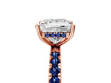 Rose gold Princess Cut Diamond Pave Band Solitaire Ring with Round with Blue Sapphire side stone and Prong Setting_17