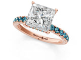 Rose gold Princess Cut Diamond Pave Band Solitaire Ring with Round with Blue Topaz side stone and Prong Setting_13