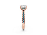 Rose gold Princess Cut Diamond Pave Band Solitaire Ring with Round with Blue Topaz side stone and Prong Setting_14