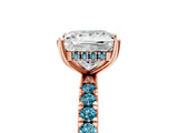 Rose gold Princess Cut Diamond Pave Band Solitaire Ring with Round with Blue Topaz side stone and Prong Setting_17