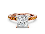 Rose gold Princess Cut Diamond Pave Band Solitaire Ring with Round with Citrine side stone and Prong Setting_22