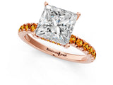 Rose gold Princess Cut Diamond Pave Band Solitaire Ring with Round with Citrine side stone and Prong Setting_23