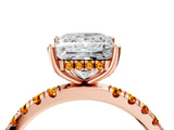 Rose gold Princess Cut Diamond Pave Band Solitaire Ring with Round with Citrine side stone and Prong Setting_26