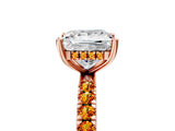 Rose gold Princess Cut Diamond Pave Band Solitaire Ring with Round with Citrine side stone and Prong Setting_27