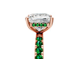 Rose gold Princess Cut Diamond Pave Band Solitaire Ring with Round with Emerald side stone and Prong Setting_5