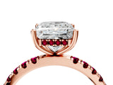 Rose gold Princess Cut Diamond Pave Band Solitaire Ring with Round with Garnet side stone and Prong Setting_16