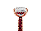 Rose gold Princess Cut Diamond Pave Band Solitaire Ring with Round with Garnet side stone and Prong Setting_17