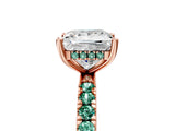 Rose gold Princess Cut Diamond Pave Band Solitaire Ring with Round with Green Sapphire side stone and Prong Setting_29