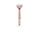 Rose gold Princess Cut Diamond Pave Band Solitaire Ring with Round with Moissanite side stone and Prong Setting_26