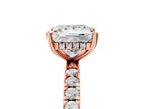 Rose gold Princess Cut Diamond Pave Band Solitaire Ring with Round with Moissanite side stone and Prong Setting_29