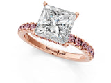 Rose gold Princess Cut Diamond Pave Band Solitaire Ring with Round with Morganite side stone and Prong Setting_37