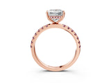 Rose gold Princess Cut Diamond Pave Band Solitaire Ring with Round with Morganite side stone and Prong Setting_39