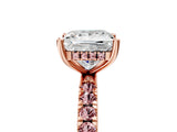 Rose gold Princess Cut Diamond Pave Band Solitaire Ring with Round with Morganite side stone and Prong Setting_41