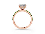 Rose gold Princess Cut Diamond Pave Band Solitaire Ring with Round with Peridot side stone and Prong Setting_3