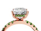 Rose gold Princess Cut Diamond Pave Band Solitaire Ring with Round with Peridot side stone and Prong Setting_4