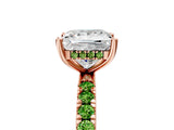 Rose gold Princess Cut Diamond Pave Band Solitaire Ring with Round with Peridot side stone and Prong Setting_5